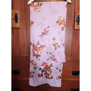 Vintage Silk Pink White Floral Bouquet Scarf Flowy Sheer Lightweight